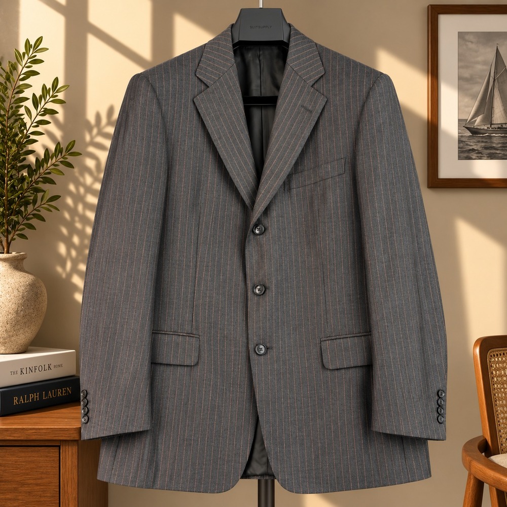 Ermenegildo Zegna Trofeo Suit Jacket Mens 40R Gray Pinstripe Luxury Wool USA